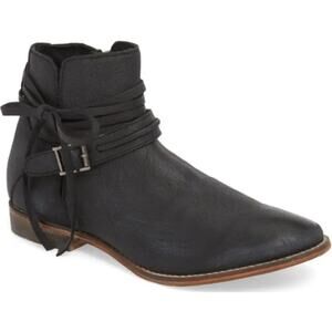 Free People Studio City Wraparound Leather Bootie Distressed Black Boots 40 US10